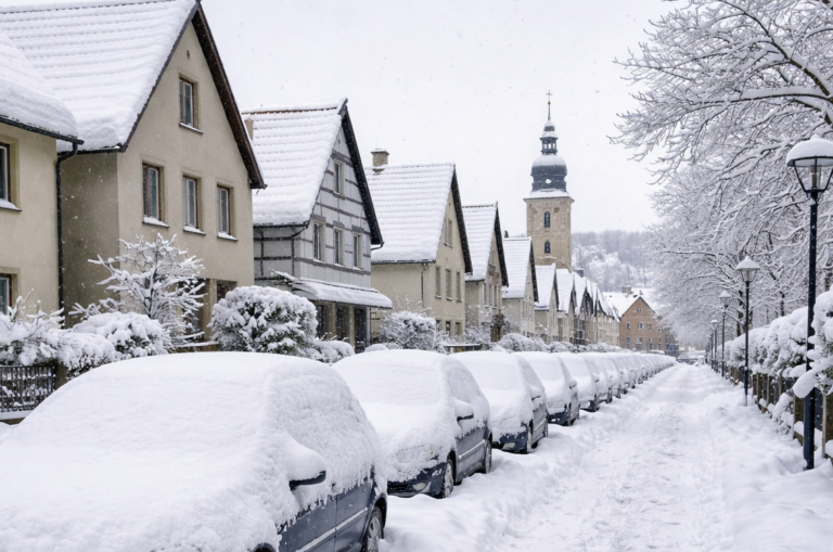 Straße Kleinstadt eingeschneit